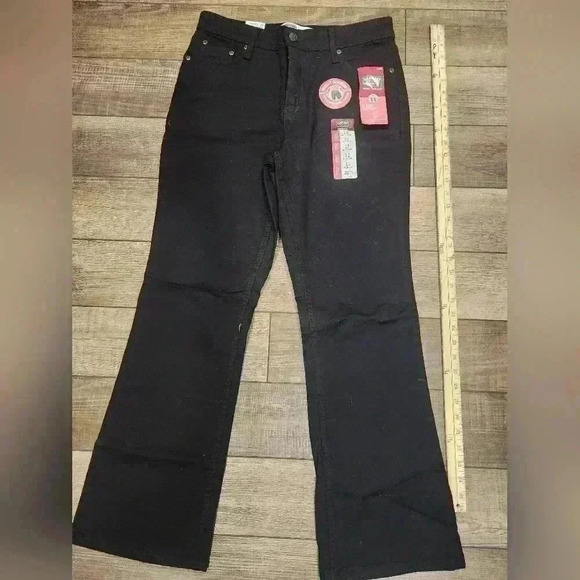 Signature Levi Strauss Misses At Waist Bootcut Solid Black Jeans Size 12 Stretch - Picture 1 of 6